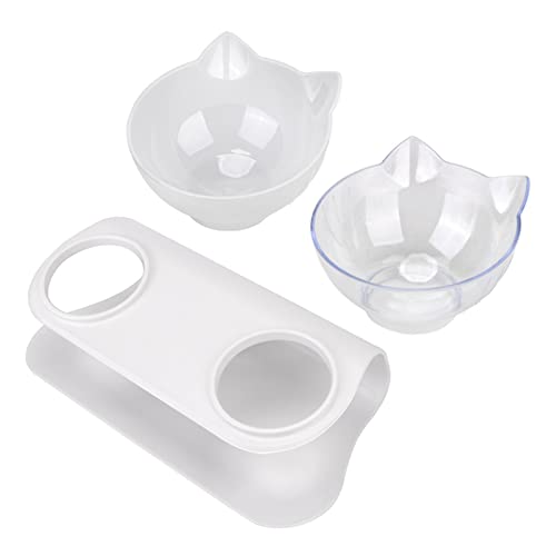 Futternapf Katze Durable Double Bowls Pet Food Water mit angehobenen Standschutz Gebärmutterhals rutschfeste Katzenschale Hundeschüssel Katze Hunde Geneigter futternapf Katze (Size : White Transparen von DUnLap