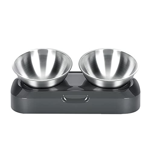 Futternapf Katze Edelstahl-Haustierhund- und Katzen-Doppelschale einstellbar rutschfeste Lebensmittel Wasserschüsselkatze- Single oder Double Bowl und Geneigter futternapf Katze (Size : Double Bowl 2 von DUnLap