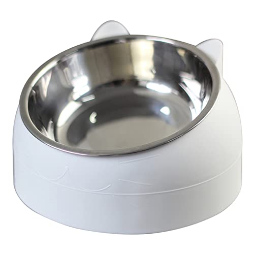 Futternapf Katze Katze Hundeschüssel 15 Grad angehoben Edelstahl rutschfeste Welpen Base Katze Lebensmittel Trinkwassereinzug Neigung Hals Pet Bowl Geneigter futternapf Katze (Color : White, Size : von DUnLap