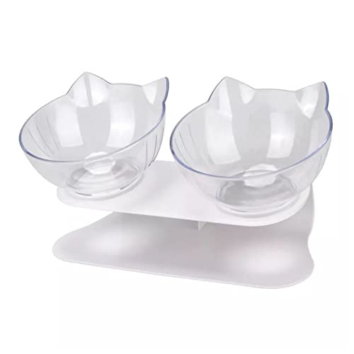 Futternapf Katze Süße Katze Doppelschüssel transparente Hunde Trinker rutschfeste Wasserschalen Pet Bowl mit Ständer Katzen Food Bowl gemütliche Katzenbedarf Geneigter futternapf Katze (Size : Double von DUnLap