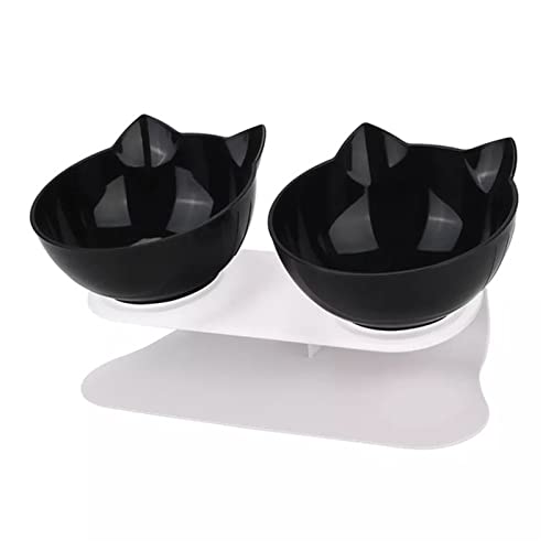 Futternapf Katze Süße Katze Doppelschüssel transparente Hunde Trinker rutschfeste Wasserschalen Pet Bowl mit Ständer Katzen Food Bowl gemütliche Katzenbedarf Geneigter futternapf Katze (Size : Double von DUnLap