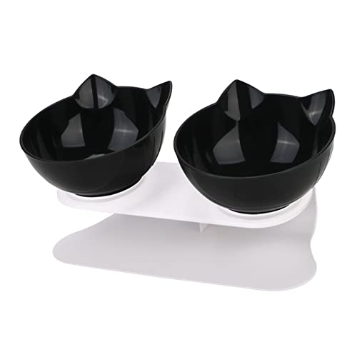 Futternapf Katze rutschfeste Haustierschalen for Katzen Food Cat Water Bowl Double Cat Bowl Dog Bowl Pet Fütterung Katze Hunde Schutz Zervix Geneigter futternapf Katze (Size : Double Black) von DUnLap