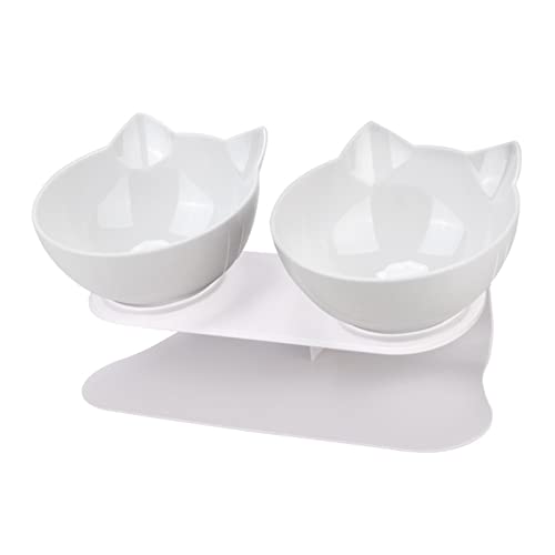 Futternapf Katze rutschfeste Haustierschalen for Katzen Food Cat Water Bowl Double Cat Bowl Dog Bowl Pet Fütterung Katze Hunde Schutz Zervix Geneigter futternapf Katze (Size : Double White) von DUnLap