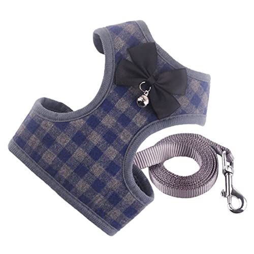 Seil Haustier Katzenbaum Kleine Hundegeschirr und Leine Mesh Gepolsterte Kein Pull-Welpe Haustiergurt Bowtie Plaid Smoking Weste Kabelbaum Leads for Katzen Haustierleine Mit (Color : Blue, Size : M von DUnLap