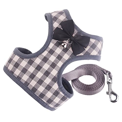 Seil Haustier Katzenbaum Kleine Hundegeschirr und Leine Mesh Gepolsterte Kein Pull-Welpe Haustiergurt Bowtie Plaid Smoking Weste Kabelbaum Leads for Katzen Haustierleine Mit (Color : Gray, Size : M von DUnLap