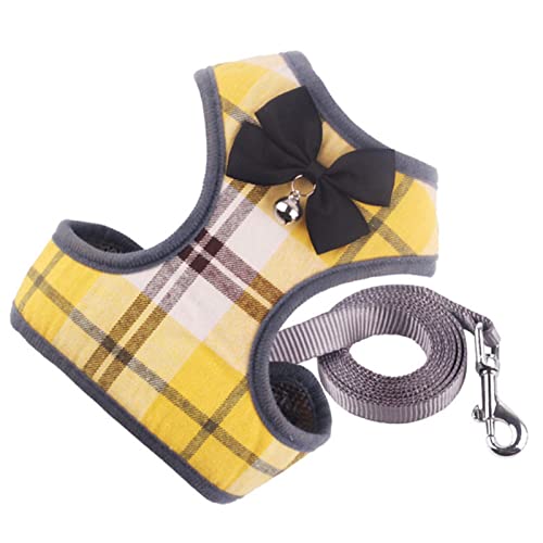 Seil Haustier Katzenbaum Kleine Hundegeschirr und Leine Mesh Gepolsterte Kein Pull-Welpe Haustiergurt Bowtie Plaid Smoking Weste Kabelbaum Leads for Katzen Haustierleine Mit (Color : Yellow, Size : von DUnLap