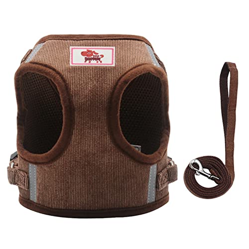 Sicherheitswesten Haustier Kabelbaum und Leine Set Katze Hund Gehen Atmungsaktive einstellbare reflektierende Cord Weste for Welpen Brustgurt Seil Pet Supplies Reflektierende Westen (Color : Brown, von DUnLap