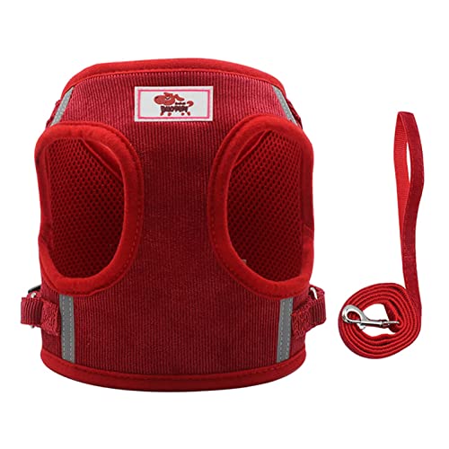 Sicherheitswesten Haustier Kabelbaum und Leine Set Katze Hund Gehen Atmungsaktive einstellbare reflektierende Cord Weste for Welpen Brustgurt Seil Pet Supplies Reflektierende Westen (Color : Red, SI von DUnLap