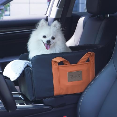 DVIKB Mittelkonsole Hundeautositz, kleiner Haustier-Autositz für Welpen und Katzen, mit Aufbewahrungstasche und Leine, Leder, wasserdicht, kleiner Hundesitz mit tragbarem Reise-Schultergurt von DVIKB