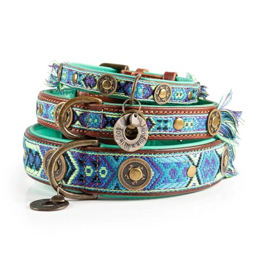 Boho Juan Hundehalsband Aus Blauem Leder - Dog with a Mission von DWAM Dog with a Mission