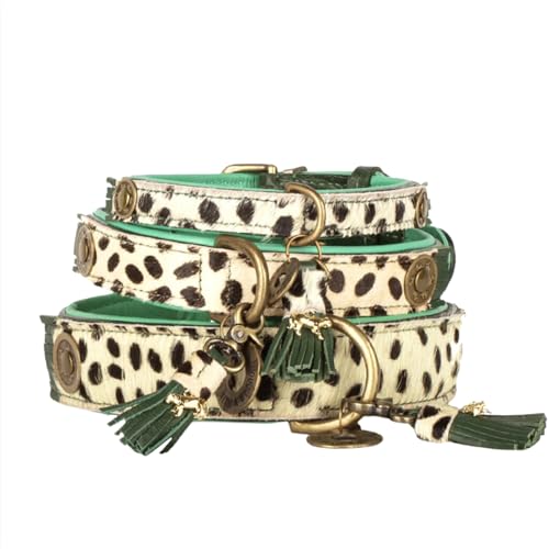 Dog with a Mission - Hundehalsband XL | Leopard, Grün, Braun | Boho, Ethno, Urban, Hippie | Ideal für extra große Hunde | Handgemacht, Bunt und Modisch Design, Luxe | 4 cm Breit von DWAM Dog with a Mission