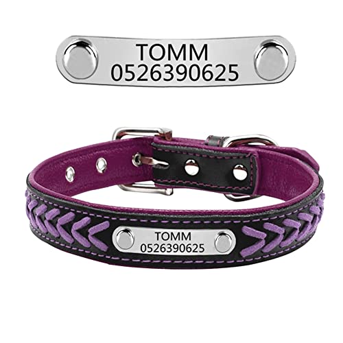 Personalisiert weiches gefloch Leder Hundehalsband ,gravier Edelstahl ID-Tag, Haustierhalsband Verstellbar (Violett-XS:8.5-11.5") von DWCVEKY