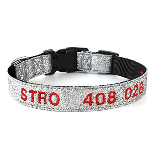 Personalisierte Hundehalsband mit Gestickten ID Pet Name Telefonnummer Verstellbares, Weich & Komfort Nylon Hunde Halsband Für Kleine MittelgroßeHunde (Silber Weiss：M-19.7") von DWCVEKY