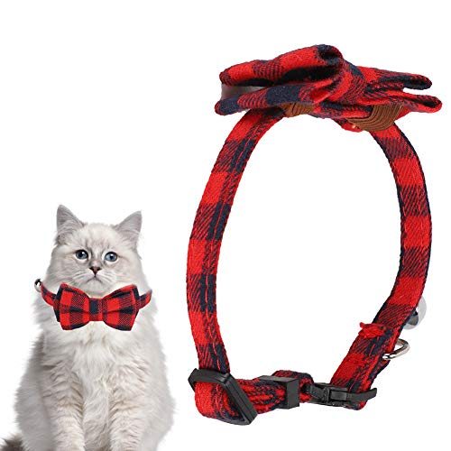 Entzückende Katzen Niedliche Halsbänder mit Schleife | Kariertes Krawattendesign, weiches Stoffmaterial mit Bezaubernder Glocke | Perfekte Fliege für Festliche Dekorationsartikel (Rot) von DWENGWUN