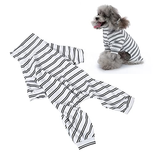 Gestreifter Hundepyjama | Modischer und süßer 4-beiniger Overall mit hohem Kragen für den Sommer | Dünnes, atmungsaktives Material, perfekt für Aktivitäten im Innen- und (XS) von DWENGWUN