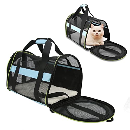 Haustier-Reisetasche aus 600D-Nylon, Faltbare Tragetasche für Katzen und Hunde mit verstellbarem Schultergurt, leicht für den einfachen Transport von Haustieren (Light Blue) von DWENGWUN