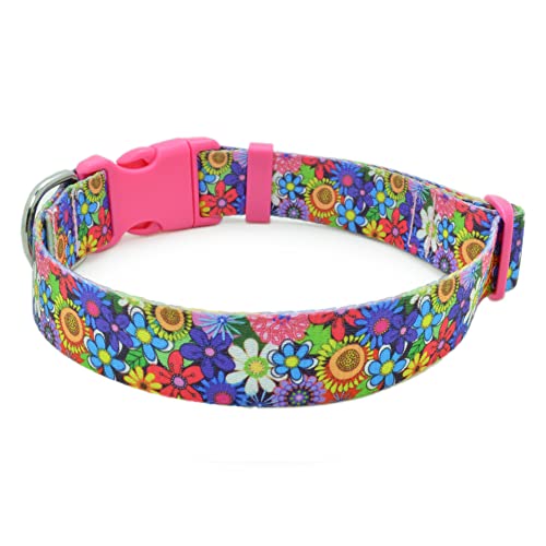 DWOOFG Hübsches Hundehalsband für Mädchen, robust, langlebig, mit Schnalle, ausgefallenes Blumendesign, Hundehalsband für kleine, mittelgroße und große Hunde, hochwertiges verstellbares von DWOOFG