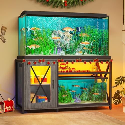 DWVO Aquariumständer mit Steckdosen und LED-Licht, Schrank für Aquarium-Zubehör, Metall-Ständer geeignet für Schildkrötenbecken, Reptilien-Terrarium, 390 kg Kapazität, Grau von DWVO