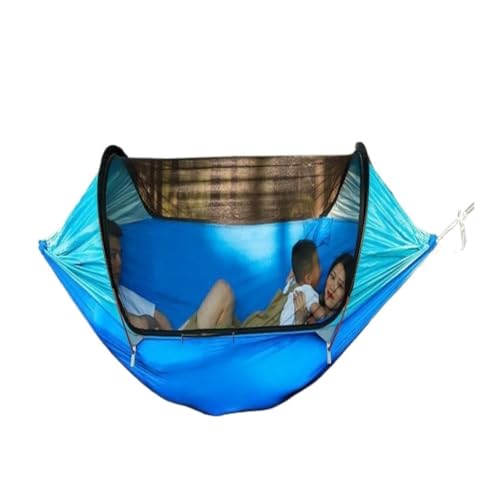 DWZXL Hängematte Doppelte Aluminiumstange, Anti-Mückenschutz, Anti-Überschlag, Extra Breite Hängematte, Outdoor-Schaukel, Einzel-Camping for DREI Personen Outdoor Hängematte(Blue) von DWZXL