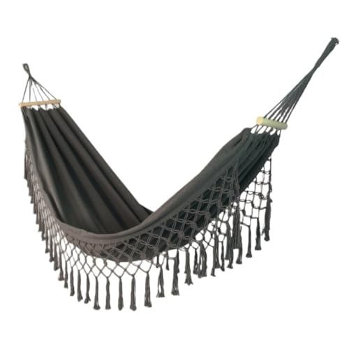 DWZXL Hängematte Holzstab-Anti-Rollover-Leinwand-Hängematte, Outdoor-Zubehör, Innenschaukel, Camping, Exotischer Stil, Quasten-Hängematte Outdoor Hängematte(Gray) von DWZXL