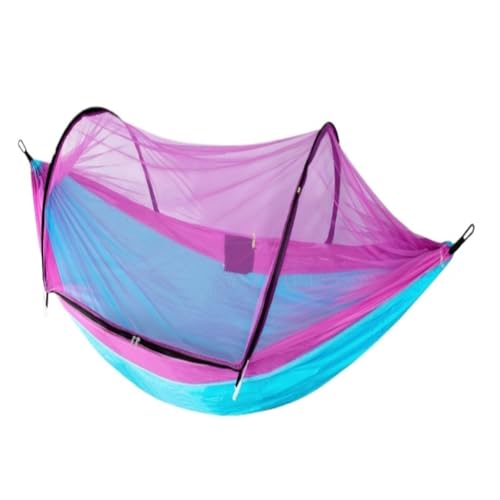 DWZXL Hängematte Schnellverschluss-Hängematte Mit Moskitonetz for Aufhängen, Doppeltes Fallschirmtuch, Anti-Überschlag-Camping-Hängematte Outdoor Hängematte(Purple) von DWZXL