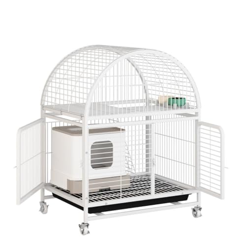 DWZXL katzenhaus Indoor Katzenkäfig, großer Raum, mehrstöckige Katzenvilla im Innenbereich, zweistöckiges Katzennest mit Toiletten-Katzenkäfig Katzenkäfig(A,White) von DWZXL