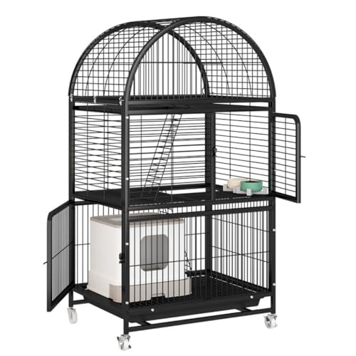 DWZXL katzenhaus Indoor Katzenkäfig, großer Raum, mehrstöckige Katzenvilla im Innenbereich, zweistöckiges Katzennest mit Toiletten-Katzenkäfig Katzenkäfig(B,Black) von DWZXL