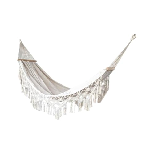 Hängematte Quaste Anti-Rollover Short Stick Hängematte Böhmischen Strand Hängen Stuhl Outdoor Liefert Doppel Leinwand Hängematte Outdoor Hängematte(White) von DWZXL