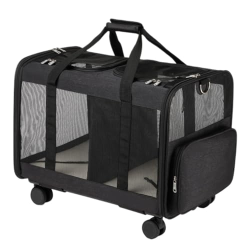 Katzentaschen Multifunktionaler Haustier-Trolley, Doppellagige Haustiertasche, Tragbare Katzentasche, Abnehmbarer, Atmungsaktiver Flightcase Cat Bag(Black) von DWZXL