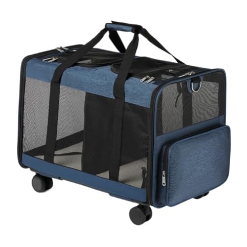 Katzentaschen Multifunktionaler Haustier-Trolley, Doppellagige Haustiertasche, Tragbare Katzentasche, Abnehmbarer, Atmungsaktiver Flightcase Cat Bag(Blue) von DWZXL