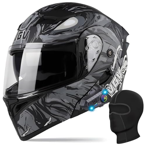 DXDRT Modular Bluetooth Motorradhelm Flip Up Front Motorradhelm Mit Doppelvisier Full Face Integrierte Motorradhelm DOT/ECE Genehmigt Für Erwachsene Männer Frauen,Monster,L 57~58CM von DXDRT