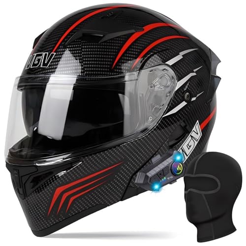 DXDRT Modular Bluetooth Motorradhelm Flip Up Front Motorradhelm Mit Doppelvisier Full Face Integrierte Motorradhelm DOT/ECE Genehmigt Für Erwachsene Männer Frauen,Rot,L 57~58CM von DXDRT