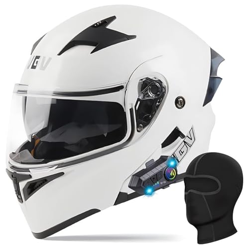 DXDRT Modular Bluetooth Motorradhelm Flip Up Front Motorradhelm Mit Doppelvisier Full Face Integrierte Motorradhelm DOT/ECE Genehmigt Für Erwachsene Männer Frauen,Weiß,L 57~58CM von DXDRT