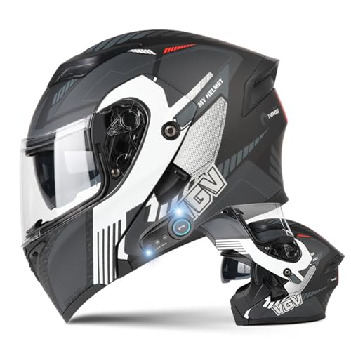 DXDRT Modularer Bluetooth-Motorradhelm, Integralhelm Mit Antibeschlag-Doppelvisier, Hochklappbarer Front-Motorradhelm DOT/ECE-Zugelassen Für Erwachsene, Männer Und Frauen,Gray a,L 58~59CM von DXDRT