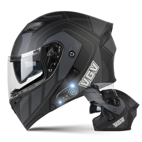 DXDRT Modularer Bluetooth-Motorradhelm, Integralhelm Mit Antibeschlag-Doppelvisier, Hochklappbarer Front-Motorradhelm DOT/ECE-Zugelassen Für Erwachsene, Männer Und Frauen,Gray b,L 58~59CM von DXDRT