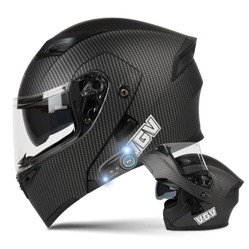 DXDRT Modularer Bluetooth-Motorradhelm, Integralhelm Mit Antibeschlag-Doppelvisier, Hochklappbarer Front-Motorradhelm DOT/ECE-Zugelassen Für Erwachsene, Männer Und Frauen,Schwarz,L 58~59CM von DXDRT