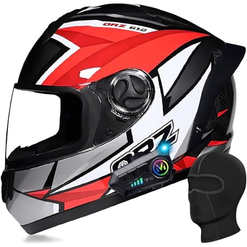 DXDRT Motorrad Full Face Bluetooth Helm Modular Motorrad Racing Helm HD Anti-Fog Objektiv Unisex Erwachsene Roller Moped Helm ECE/DOT Genehmigt Für Männer Frauen,Red b,XL 59~60CM von DXDRT