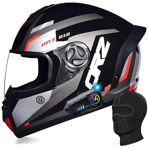 DXDRT Motorrad Full Face Bluetooth Helm Modular Motorrad Racing Helm HD Anti-Fog Objektiv Unisex Erwachsene Roller Moped Helm ECE/DOT Genehmigt Für Männer Frauen,Red c,L 57~58CM von DXDRT