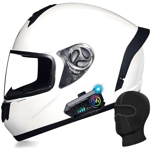 DXDRT Motorrad Full Face Bluetooth Helm Modular Motorrad Racing Helm HD Anti-Fog Objektiv Unisex Erwachsene Roller Moped Helm ECE/DOT Genehmigt Für Männer Frauen,Weiß,XXL 61~62CM von DXDRT