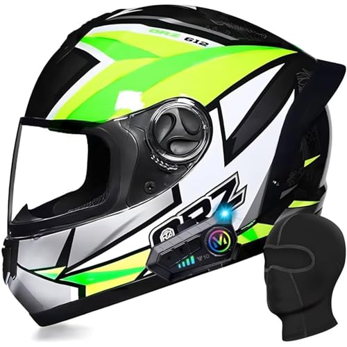 DXDRT Motorrad Full Face Bluetooth Helm Modular Motorrad Racing Helm HD Anti-Fog Objektiv Unisex Erwachsene Roller Moped Helm ECE/DOT Genehmigt Für Männer Frauen,Green a,L 57~58CM von DXDRT