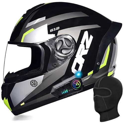 DXDRT Motorrad Full Face Bluetooth Helm Modular Motorrad Racing Helm HD Anti-Fog Objektiv Unisex Erwachsene Roller Moped Helm ECE/DOT Genehmigt Für Männer Frauen,Green b,L 57~58CM von DXDRT