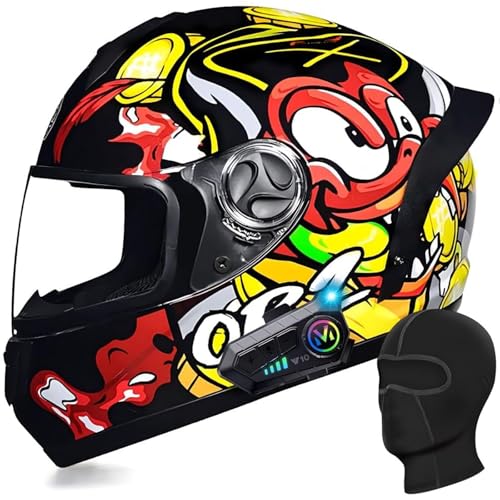 DXDRT Motorrad Full Face Bluetooth Helm Modular Motorrad Racing Helm HD Anti-Fog Objektiv Unisex Erwachsene Roller Moped Helm ECE/DOT Genehmigt Für Männer Frauen,Pattern,L 57~58CM von DXDRT