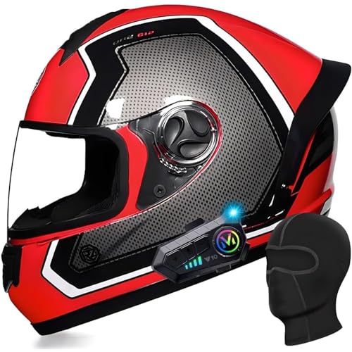 DXDRT Motorrad Full Face Bluetooth Helm Modular Motorrad Racing Helm HD Anti-Fog Objektiv Unisex Erwachsene Roller Moped Helm ECE/DOT Genehmigt Für Männer Frauen,Red a,L 57~58CM von DXDRT