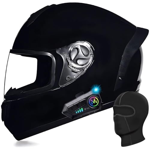 DXDRT Motorrad Full Face Bluetooth Helm Modular Motorrad Racing Helm HD Anti-Fog Objektiv Unisex Erwachsene Roller Moped Helm ECE/DOT Genehmigt Für Männer Frauen,Schwarz,L 57~58CM von DXDRT