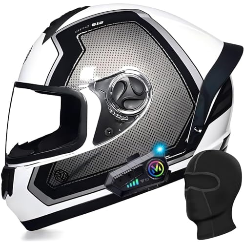 DXDRT Motorrad Full Face Bluetooth Helm Modular Motorrad Racing Helm HD Anti-Fog Objektiv Unisex Erwachsene Roller Moped Helm ECE/DOT Genehmigt Für Männer Frauen,White a,L 57~58CM von DXDRT