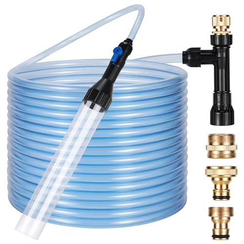 DXOPHIEX Aquarium-Reiniger, Kiessauger für Aquarium, Wasserwechsel-Set, Siphon, Universalpumpe mit 3 Metalladaptern für schnelle Aquarium-Reinigung und Wasserwechsel (15 m) von DXOPHIEX