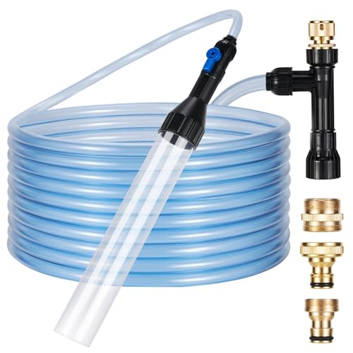 DXOPHIEX Aquarium-Reiniger, Kiessauger für Aquarium, Wasserwechsel-Set, Siphon, Universalpumpe mit 3 Metalladaptern für schnelle Aquarium-Reinigung und Wasserwechsel (9 m) von DXOPHIEX