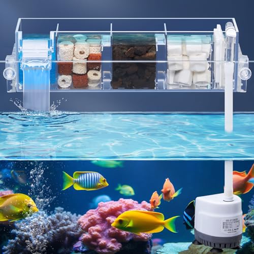 DXOVEEN Aquariumfilter zum Aufhängen, 70-96 Liter Aquariumfilter, Aquarium-Filter, für kleine Aquarien und Schildkröten-Tank-Filter mit Wasserfall und einstellbarem Wasserdurchfluss von DXOVEEN