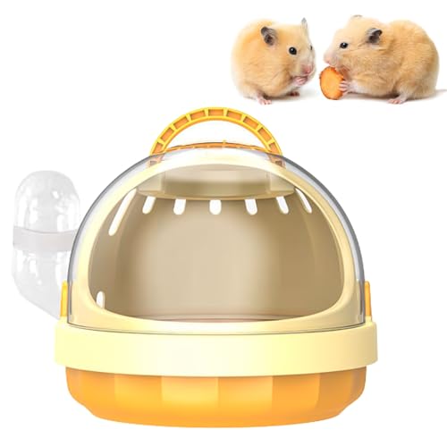 DXQCHDUO Tragbarer Hamsterkäfig mit Wasserflasche, Meerschweinchen-Tragetasche, Tragetasche für kleine Haustiere, Hamster-Reisetasche, Griff, Handheld-Käfig aus Kunststoff (gelb) von DXQCHDUO