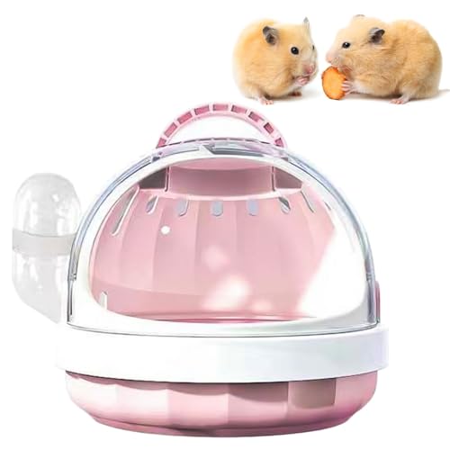 DXQCHDUO Tragbarer Hamsterkäfig mit Wasserflasche, Meerschweinchen-Tragetasche, Tragetasche für kleine Haustiere, Hamster-Reisetasche, Griff, Kunststoff, Rosa von DXQCHDUO